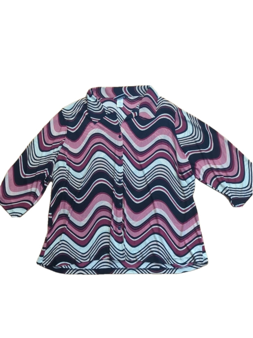 Fashion Bug Pink Black White Print Button Down Blouse 26 28